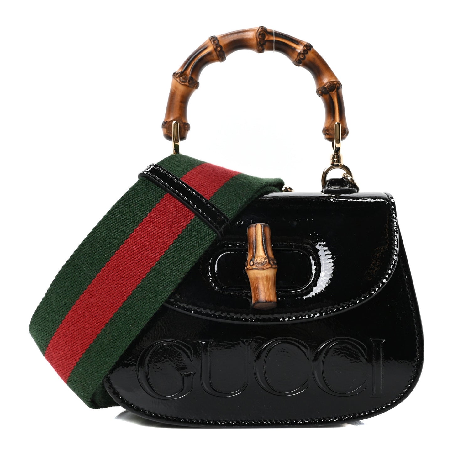 Skipper Calf Web Logo Embossed Mini Bamboo 1947 Top Handle Bag Black