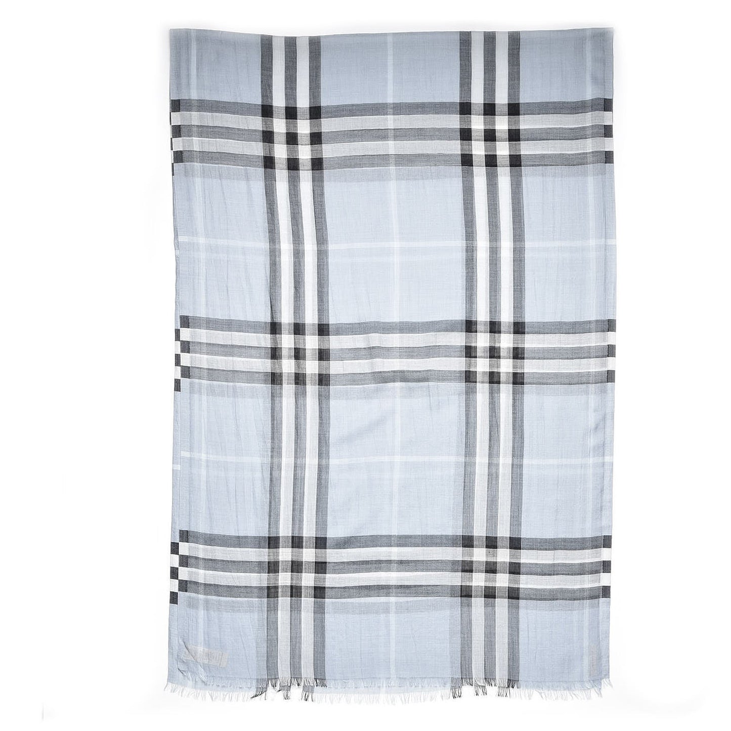 Wool Silk Giant Check Scarf Dusty Blue