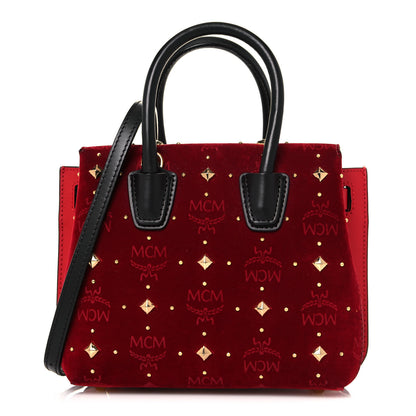 MCM Velvet Studded Mini Insignia Milla Tote Ruby Red 1 of 12