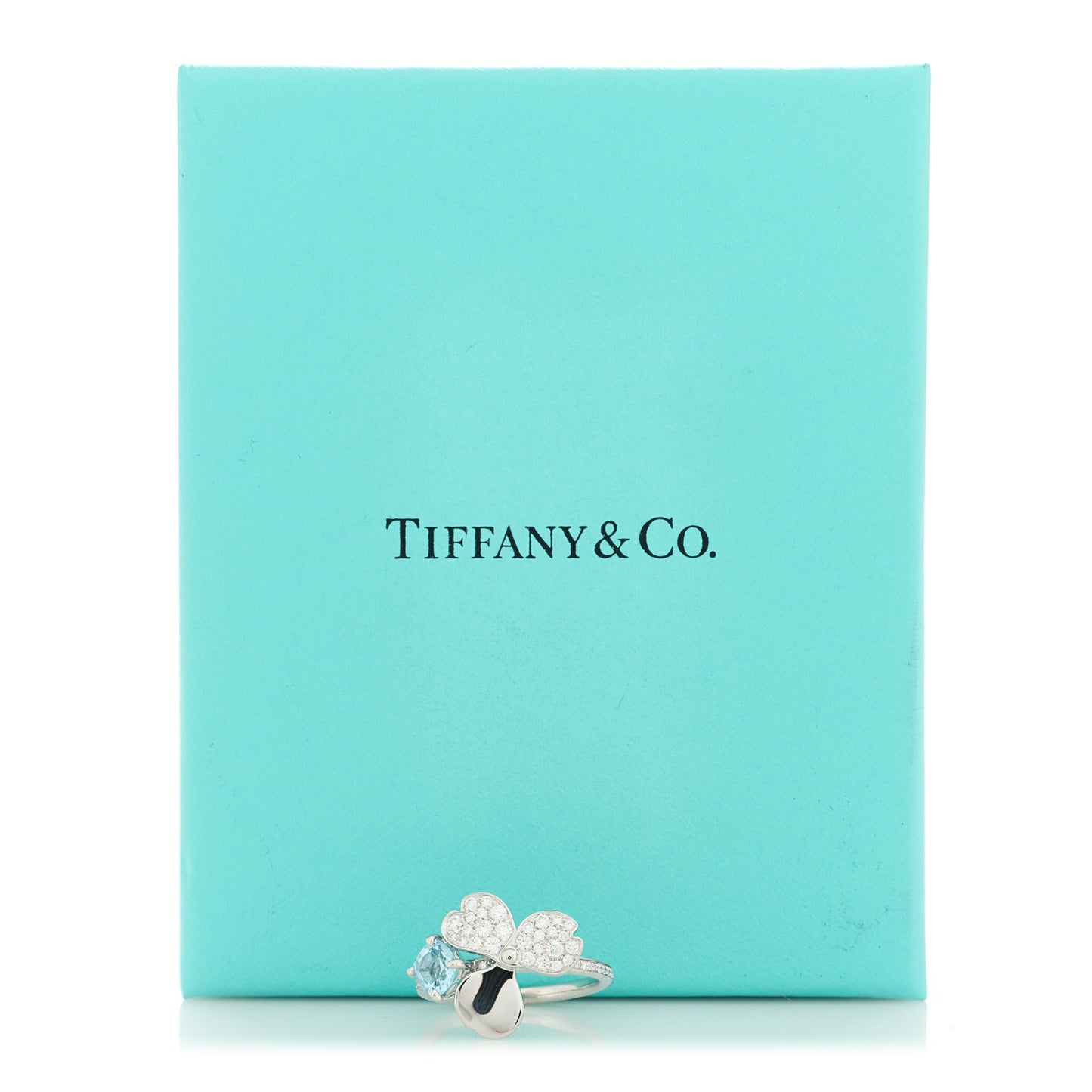 Platinum Diamond Aquamarine Paper Flowers Ring 52 6