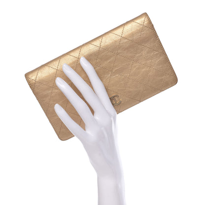 Chanel Metallic Calfskin Diamond Stitched Yen Wallet Gold 2 of 11