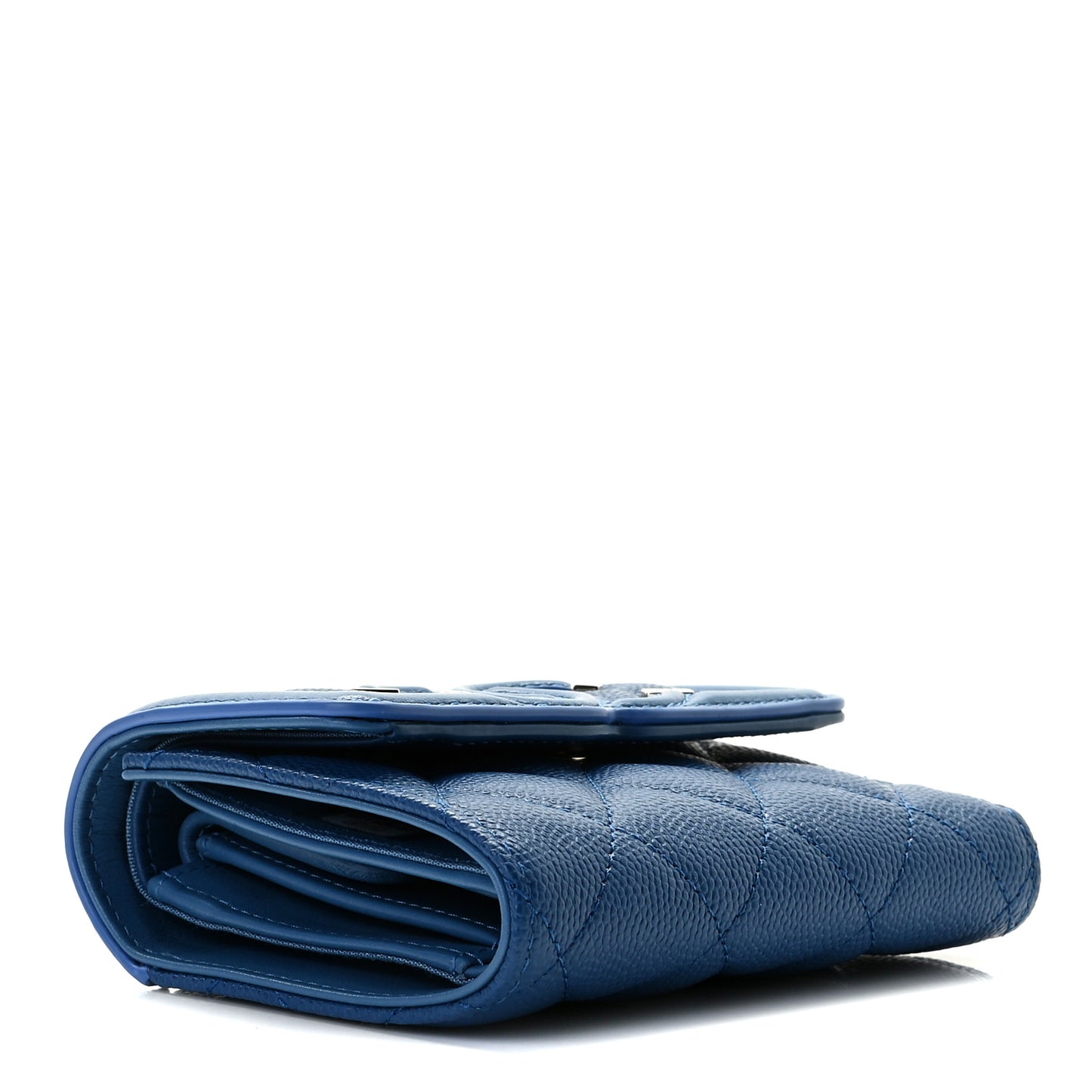 Caviar Quilted Small Filigree Flap Card Holder Dark Blue