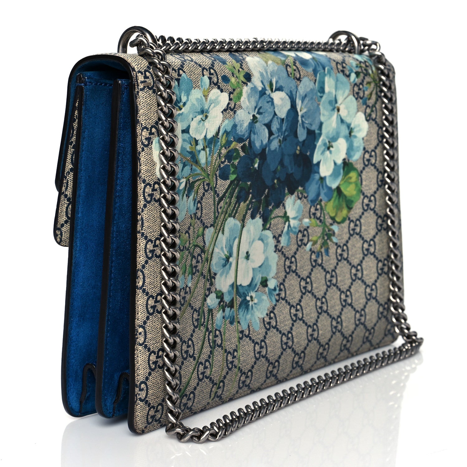 Gucci GG Supreme Monogram Blooms Medium Dionysus Shoulder Bag Beige Navy Vintage Blue 3 of 10