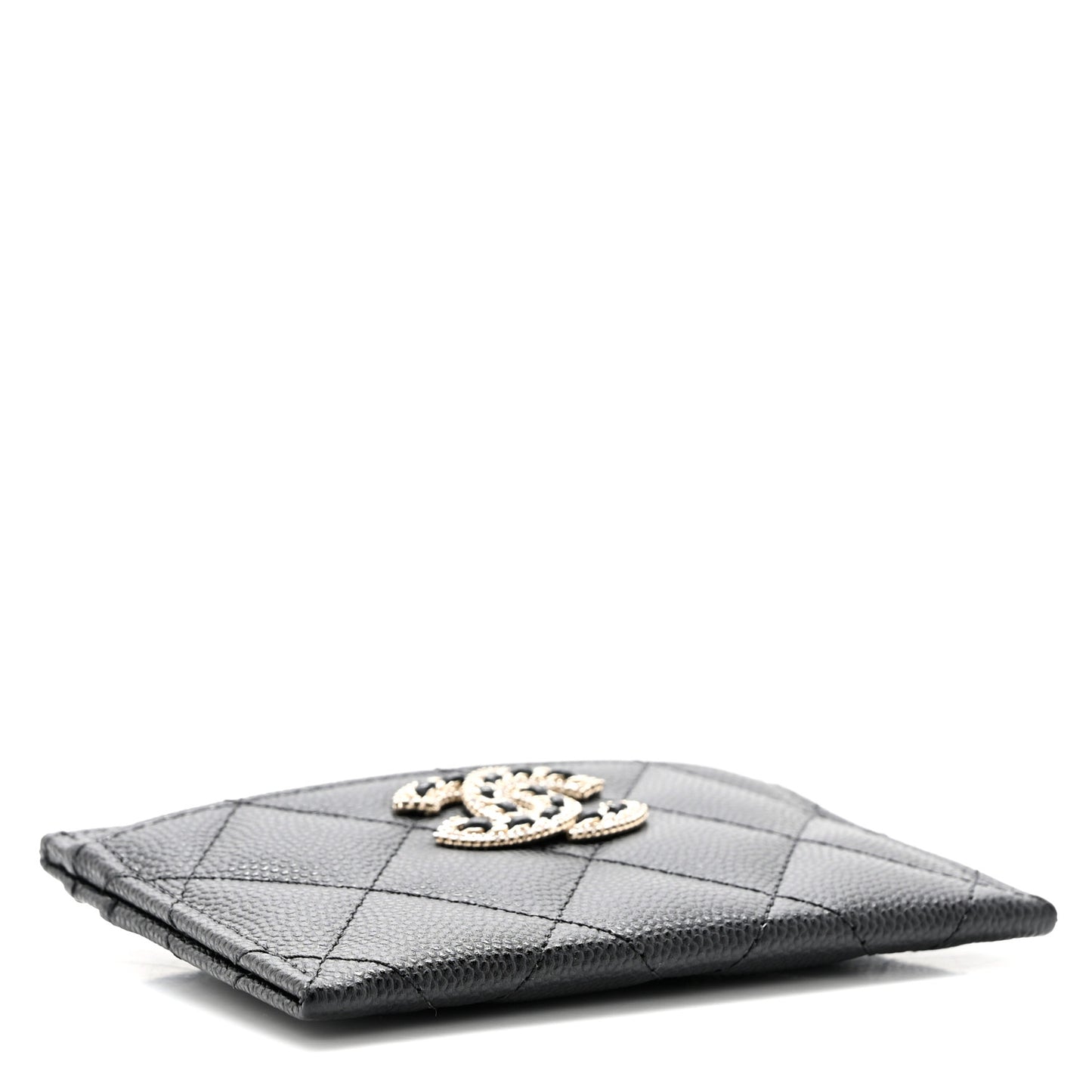 Caviar Quilted Crystal Card Holder Black