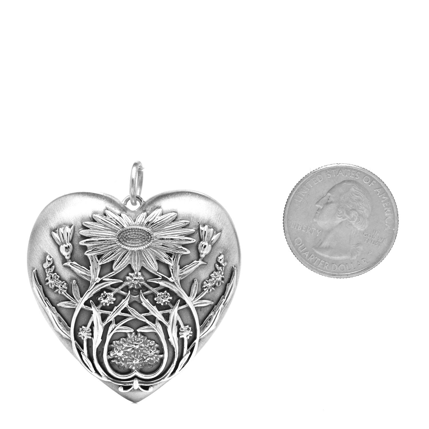 Tiffany Sterling Silver Large Ziegfeld Daisy Heart Locket Pendant 2 of 6