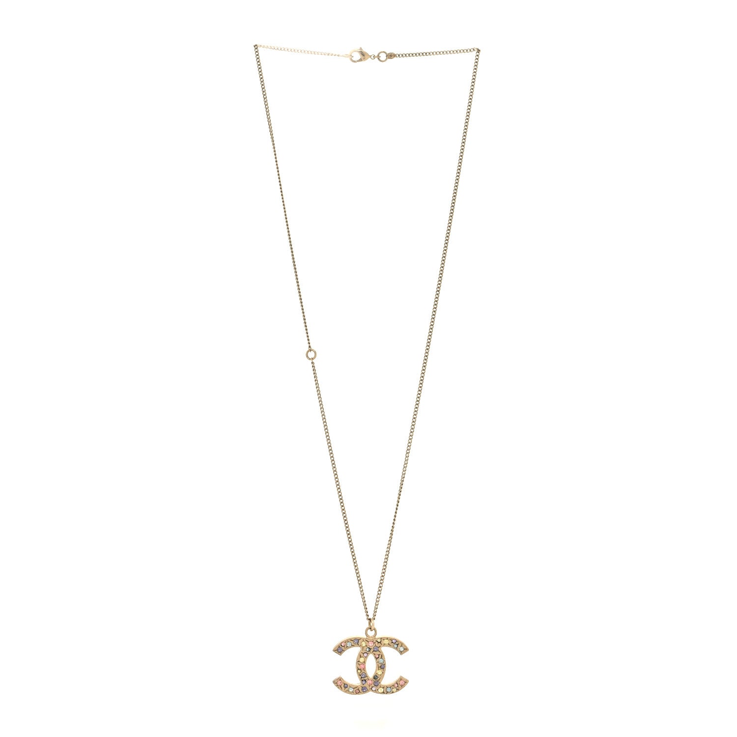 Chanel Crystal CC Necklace Light Gold Multicolor 3 of 5