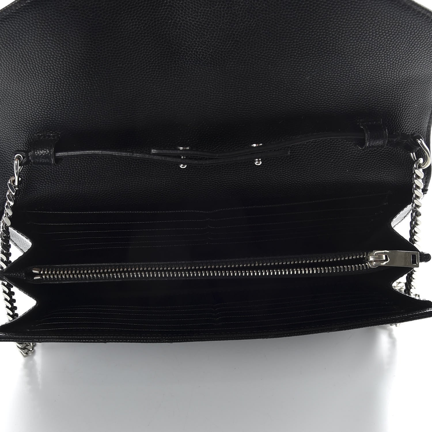 Saint Laurent Grain De Poudre Matelasse Chevron Monogram Chain Wallet Black 4 of 9