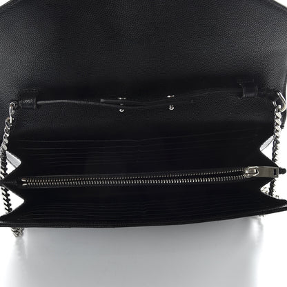 Saint Laurent Grain De Poudre Matelasse Chevron Monogram Chain Wallet Black 4 of 9