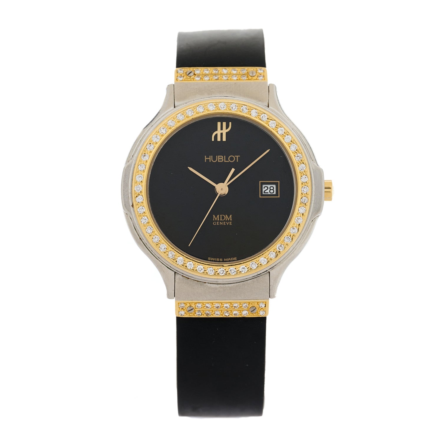 Hublot Stainless Steel 18K Yellow Gold Rubber Diamond Bezel 32mm Classic MDM Quartz Watch Black 140.10.87 1 of 4