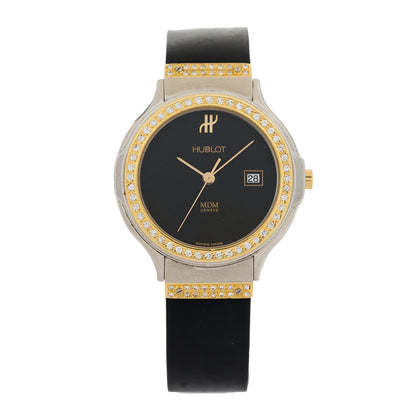Hublot Stainless Steel 18K Yellow Gold Rubber Diamond Bezel 32mm Classic MDM Quartz Watch Black 140.10.87 1 of 4
