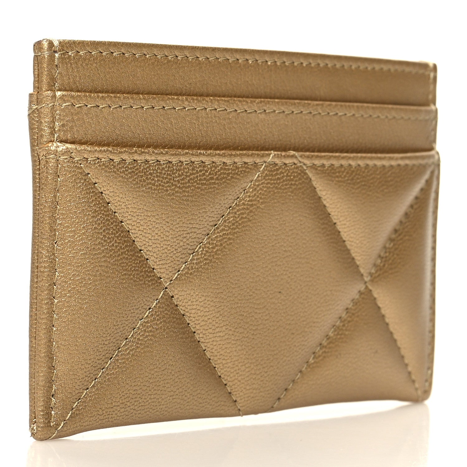 Chanel Metallic Goatskin Quilted Chanel 19 Card Holder Gold 3 of 10