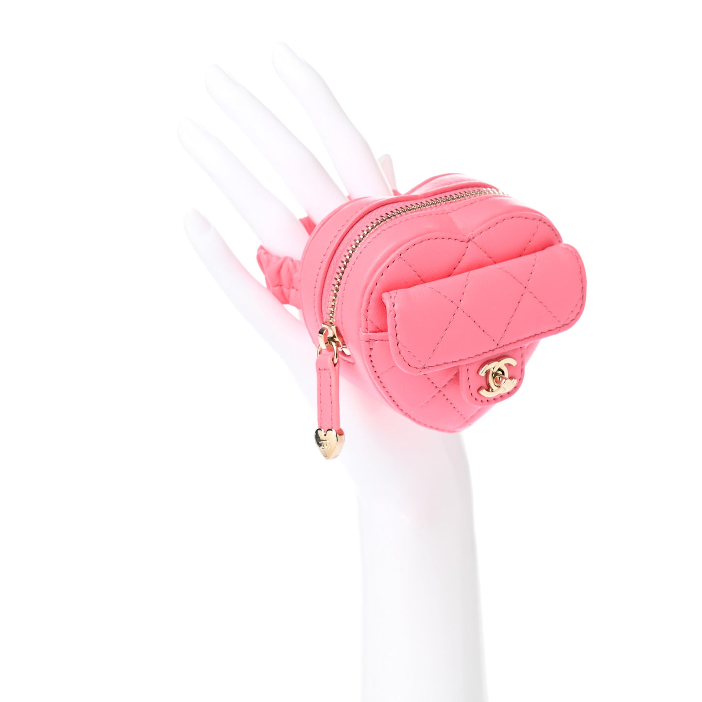 Lambskin Quilted CC In Love Heart Zipped Arm Coin Purse Pink