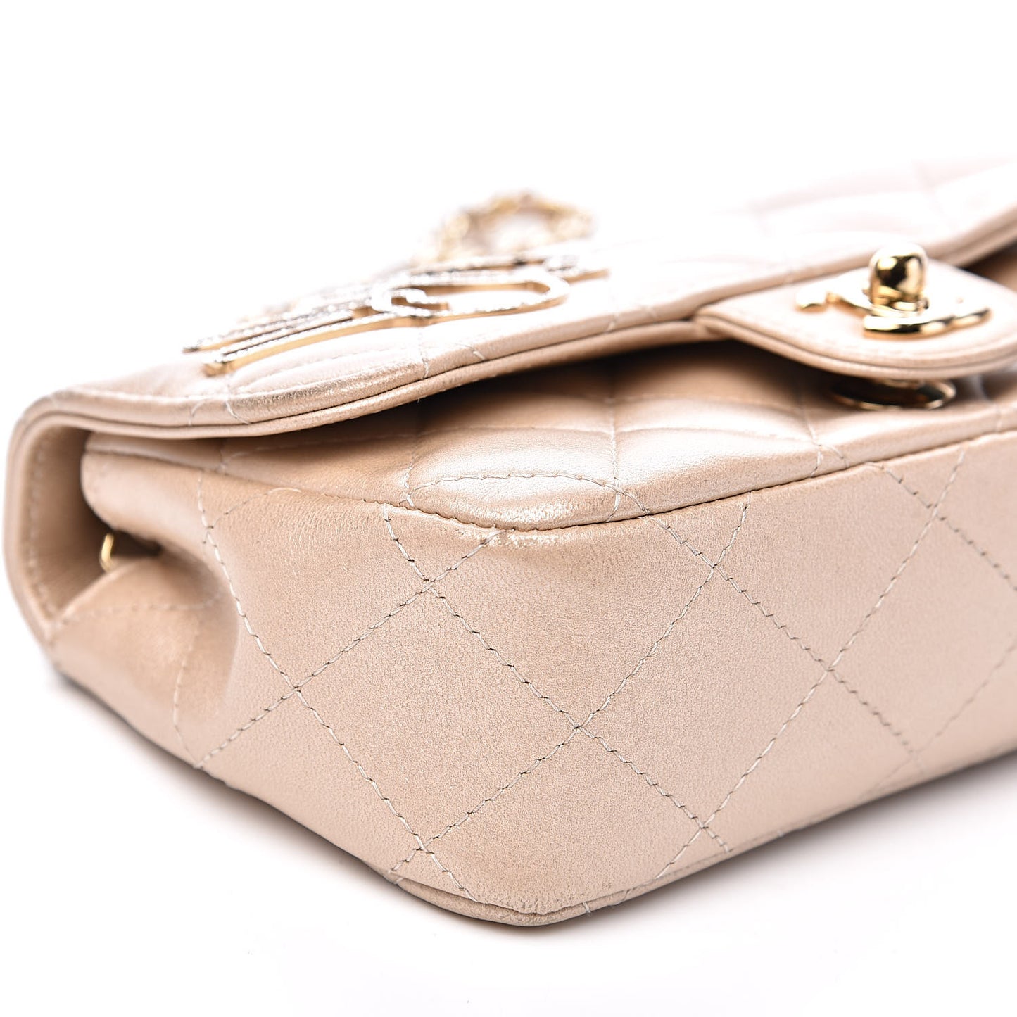 Metallic Lambskin Quilted Extra Mini V For Victory Flap Light Gold