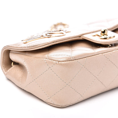 Chanel Metallic Lambskin Quilted Extra Mini V For Victory Flap Light Gold 9 of 13