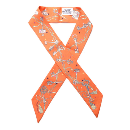 Hermes Silk Les Cles A Pois Twilly Abricot Gris Acier 1 of 4
