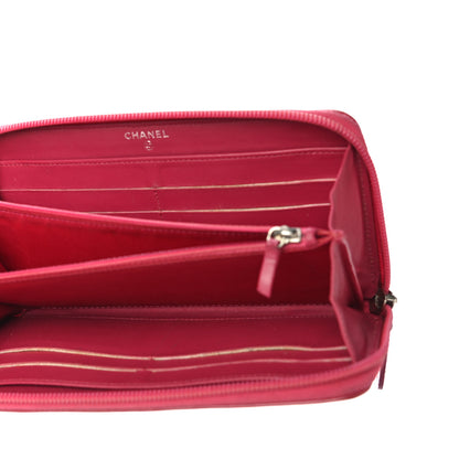 Chanel Patent Camellia Embossed Large Gusset Zip Around Wallet Pink 8 of 15