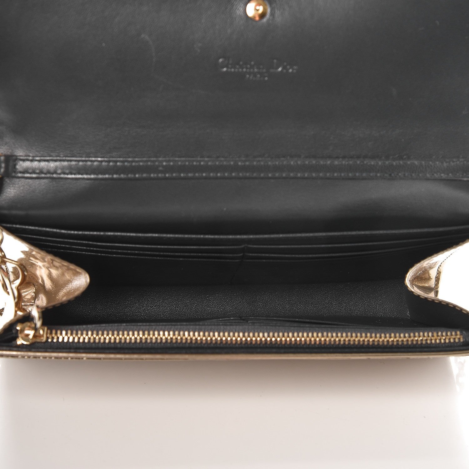 Christian Dior Metallic Patent Micro-Cannage Lady Dior Croisiere Chain Wallet Champagne 5 of 7