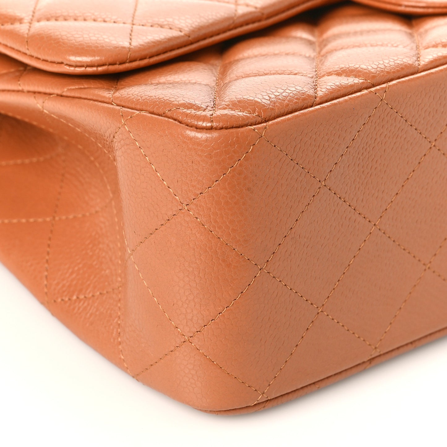 Caviar Quilted Jumbo Double Flap Light Brown