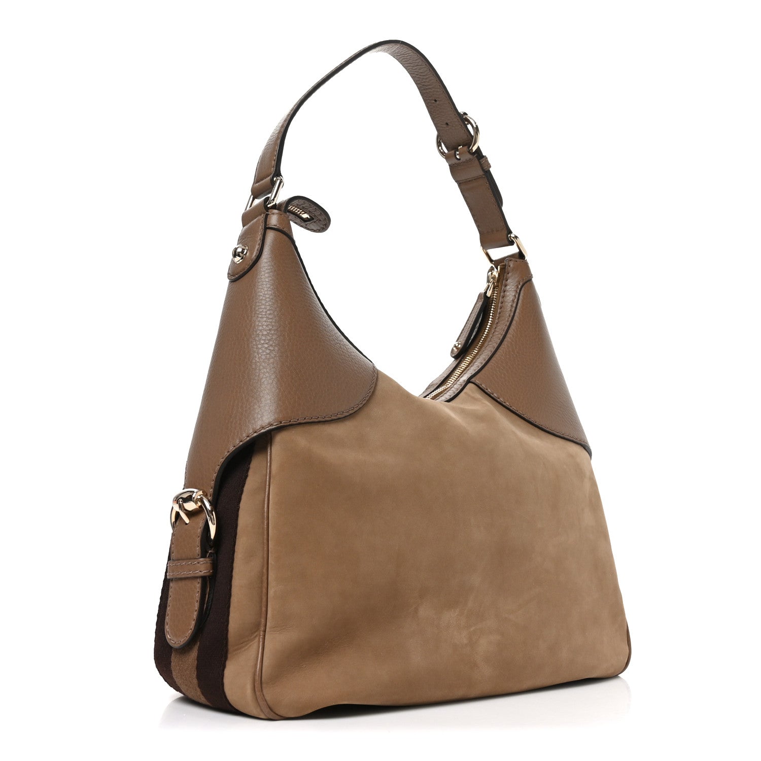 Gucci Calfskin Suede Large Horsebit Web Hobo Tan 3 of 10