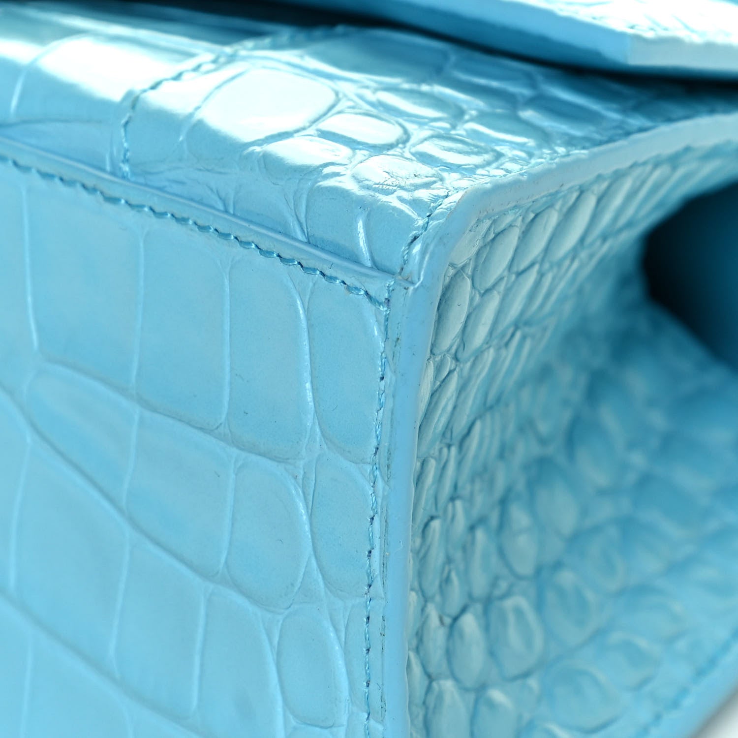Balenciaga Shiny Calfskin Crocodile Embossed Hourglass Top Handle Bag XS Azur 9 of 9