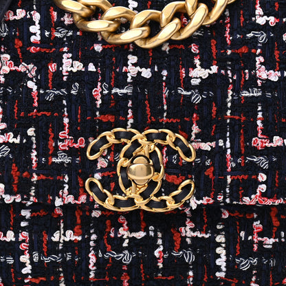 Chanel Tweed Quilted Medium Chanel 19 Flap Navy Blue White Red 8 of 11