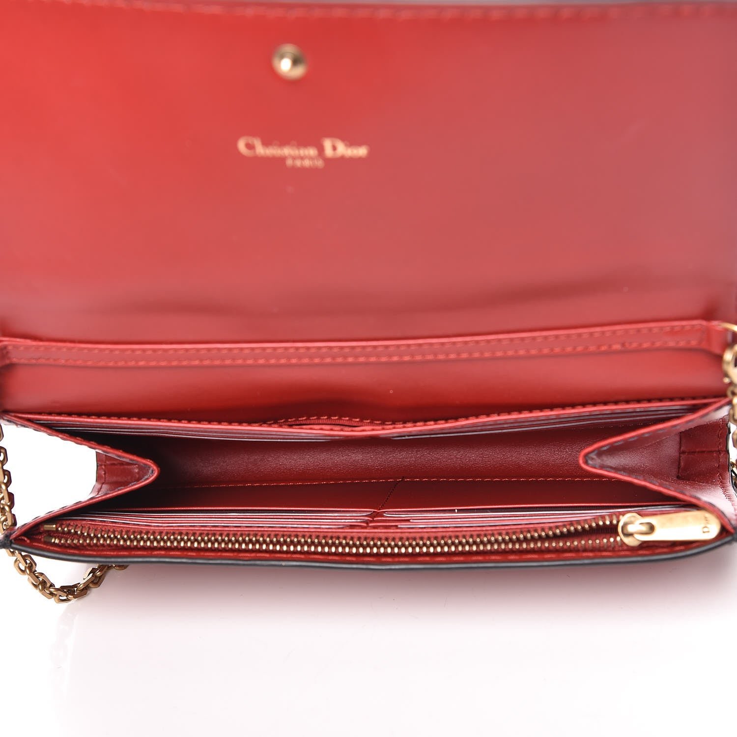 Christian Dior Calfskin D Fence Croisiere Chain Wallet Red 5 of 12