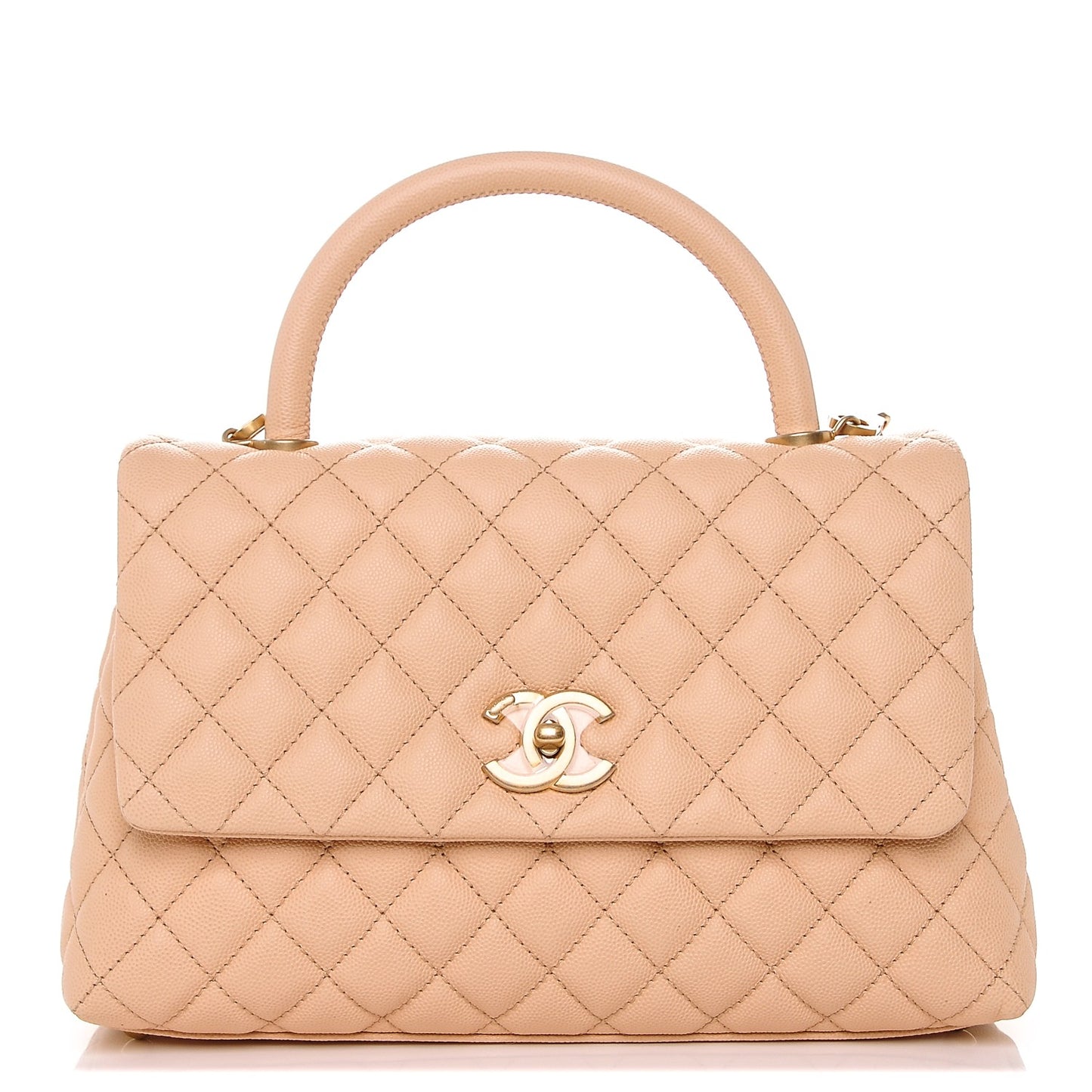 Caviar Quilted Small Coco Handle Flap Light Beige
