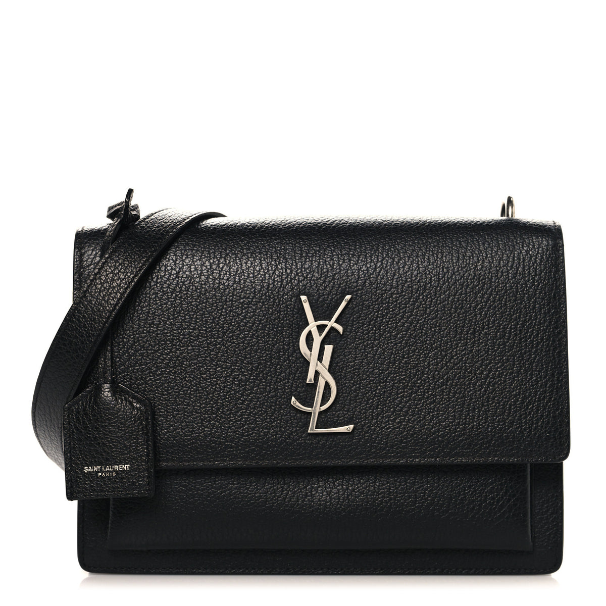 Grained Calfskin Medium Monogram Sunset Satchel Black