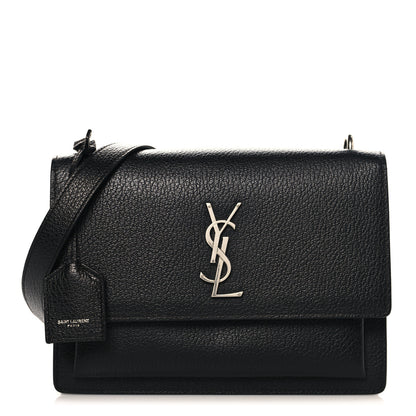 Saint Laurent Grained Calfskin Medium Monogram Sunset Satchel Black 1 of 9