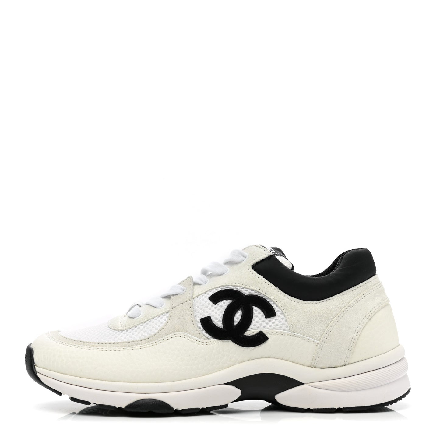 Mesh Suede Calfskin Grained Calfskin Womens CC Sneakers 38.5 White Black
