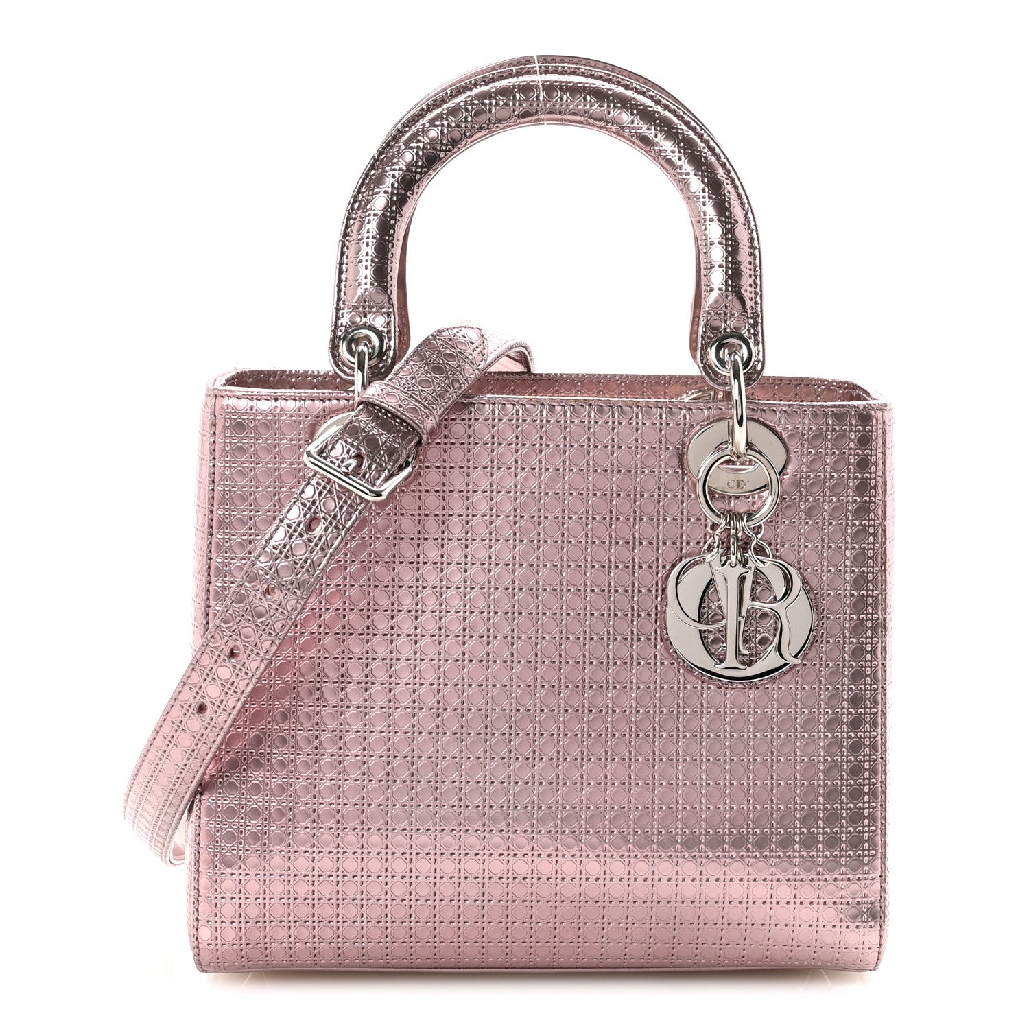 Christian Dior Metallic Patent Micro-Cannage Medium Lady Dior Pink 1 of 9