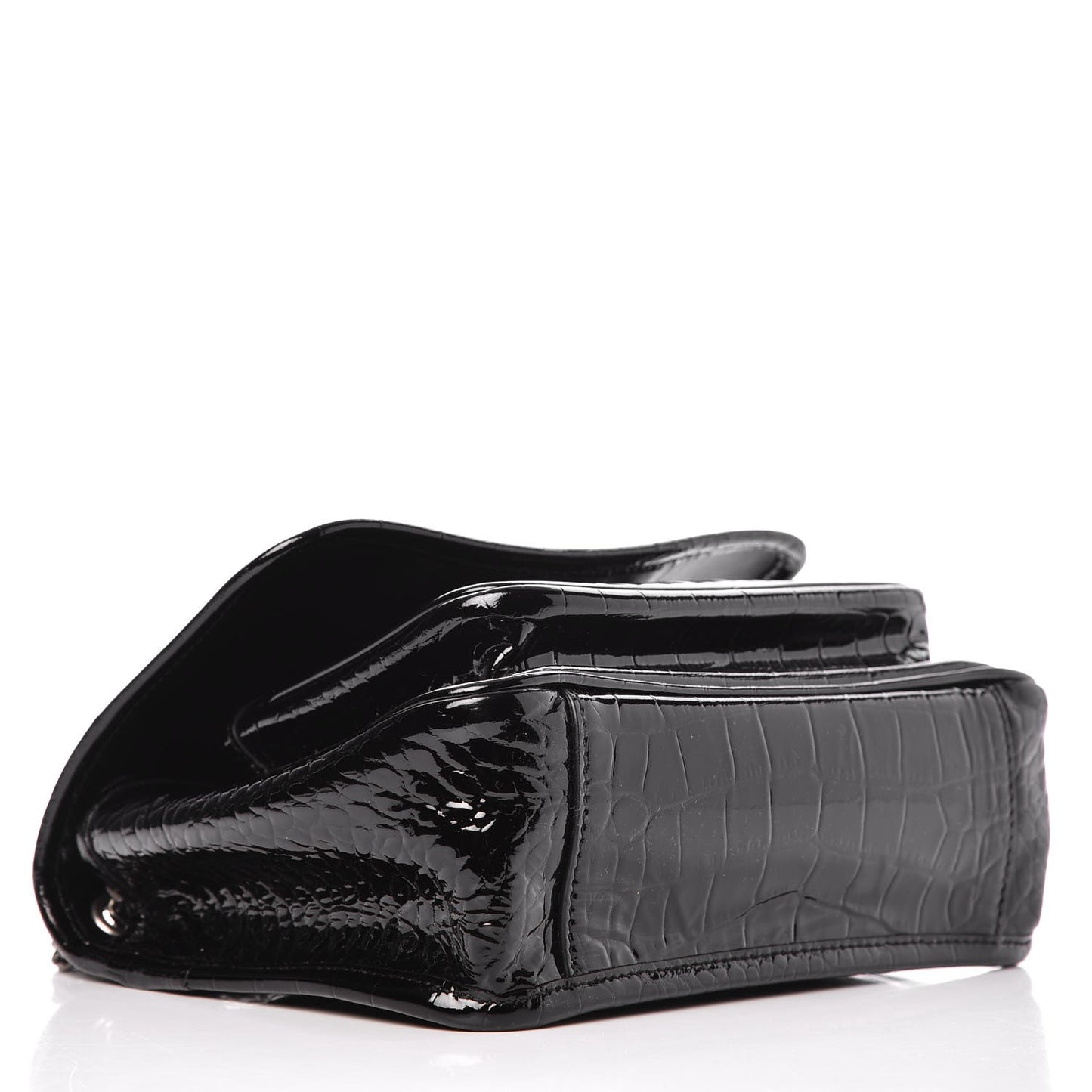 Patent Crocodile Embossed Lambskin Monogram Baby Niki Chain Satchel Black