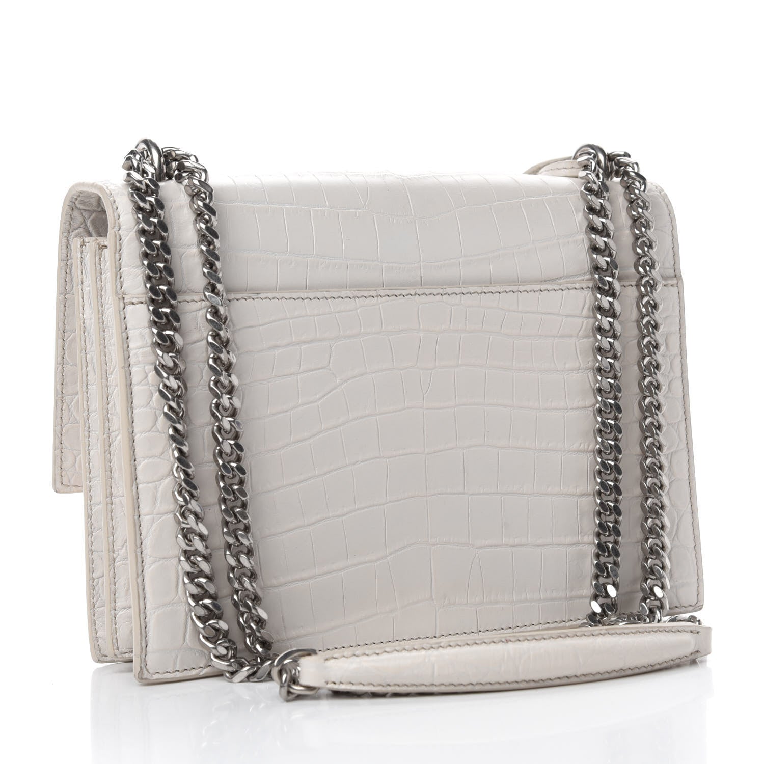 Saint Laurent Calfskin Crocodile Embossed Medium Monogram Sunset Blanc Vintage 3 of 11