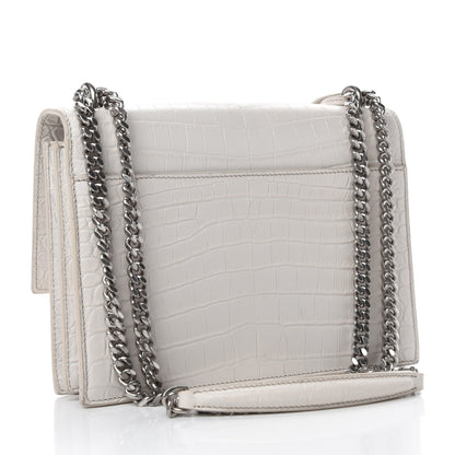 Saint Laurent Calfskin Crocodile Embossed Medium Monogram Sunset Blanc Vintage 3 of 11