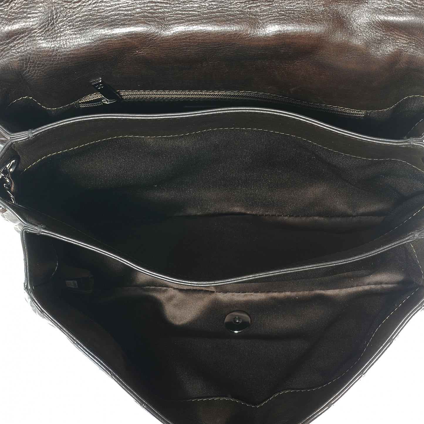 Glazed Calfskin Quilted 3 Accordion Flap Dark Brown