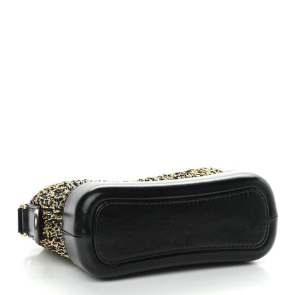 Chanel Tweed Calfskin Quilted Small Gabrielle Hobo Black Gold 5 of 9