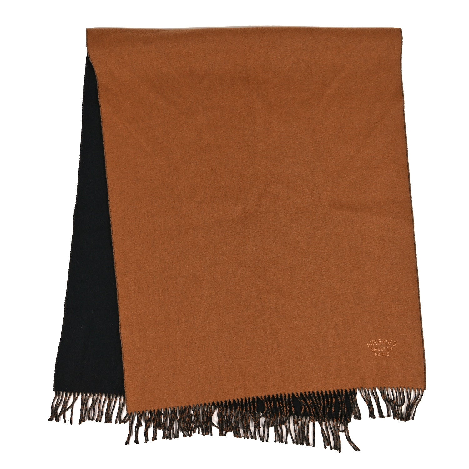 Hermes Cashmere Fringe Double Face Scarf Marine Bronze 2 of 3