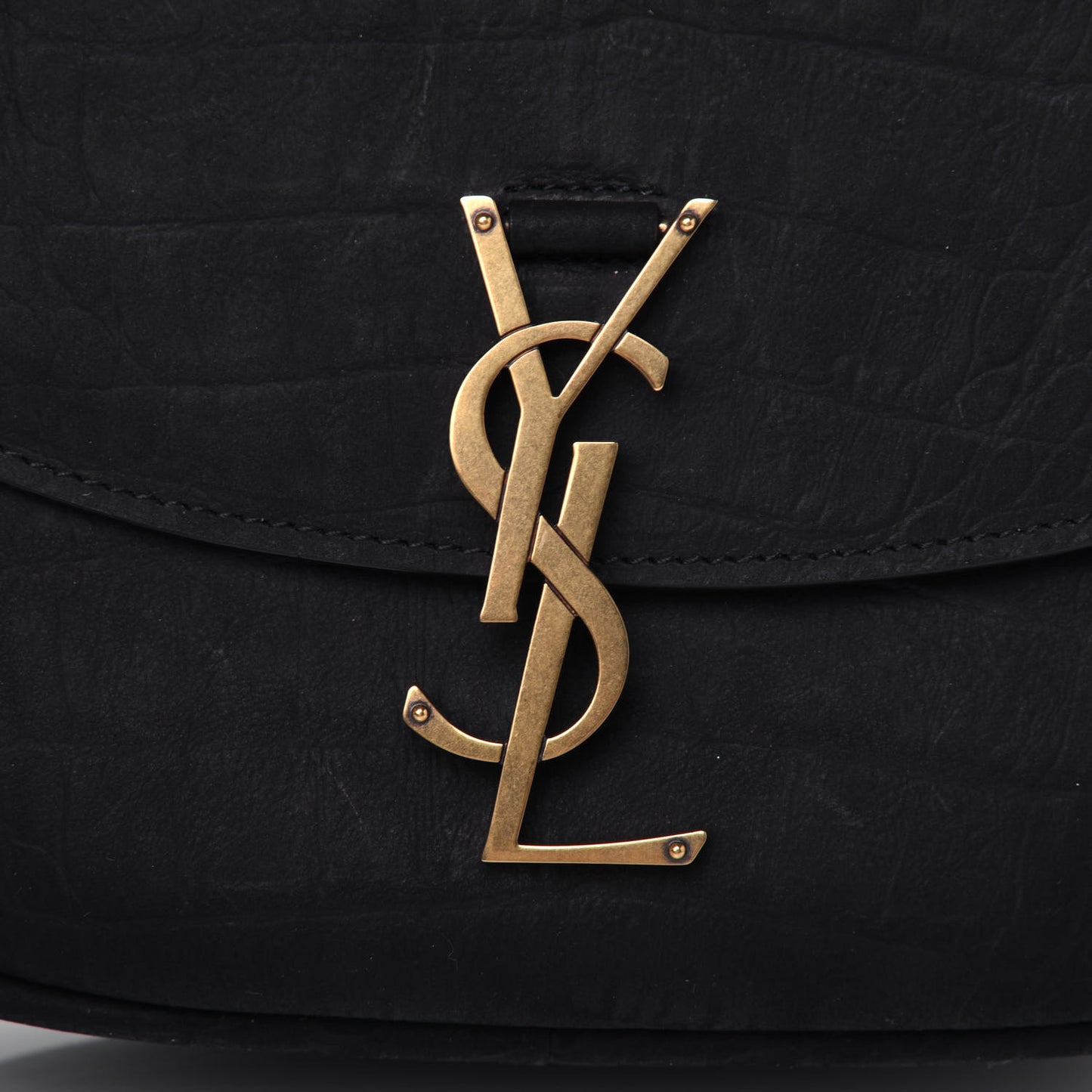 Crocodile Embossed Monogram Nubuck Medium Kaia Satchel Black