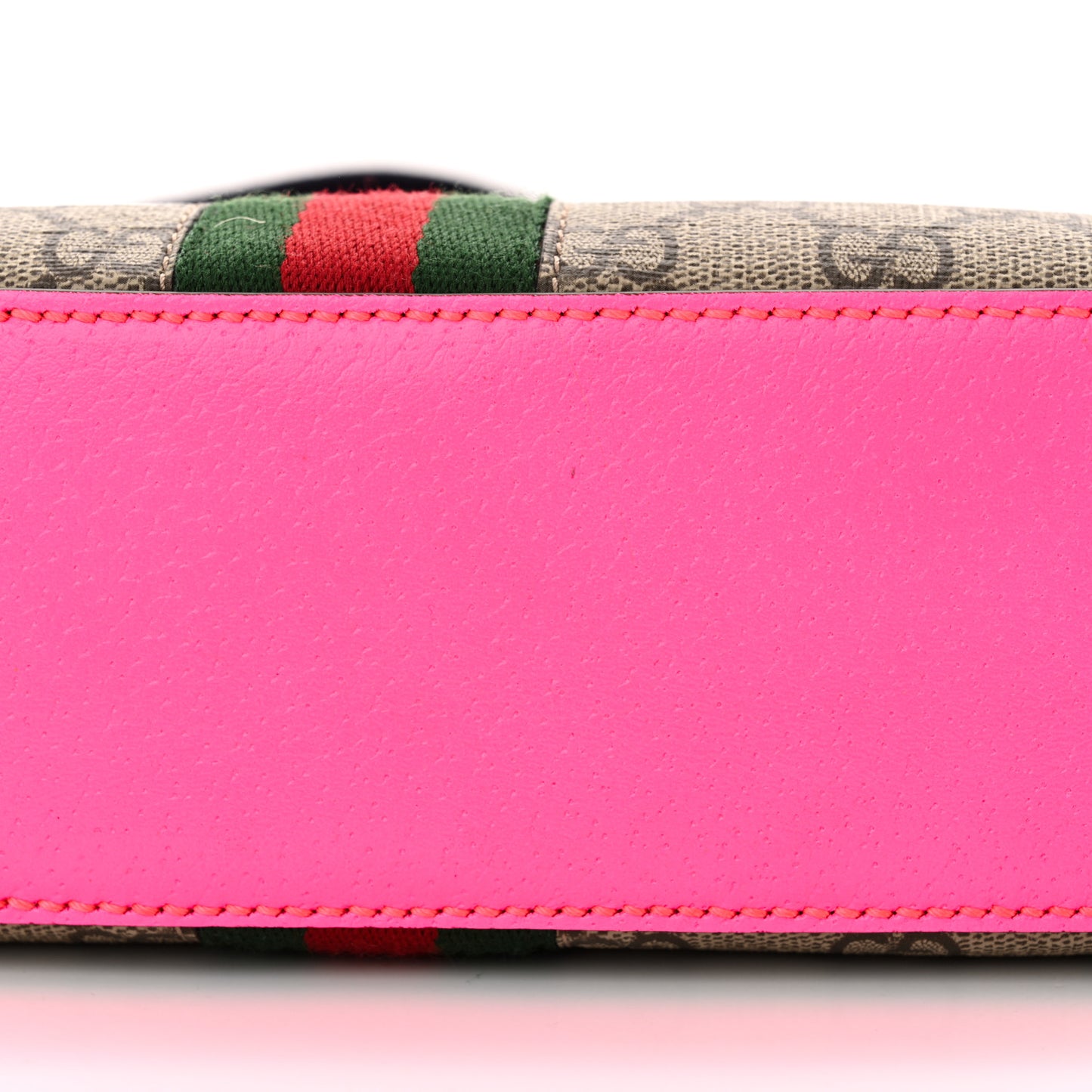 GG Supreme Monogram Textured Dollar Calfskin Web Ophidia Small Crossbody Bag Beige Ebony Fuchsia