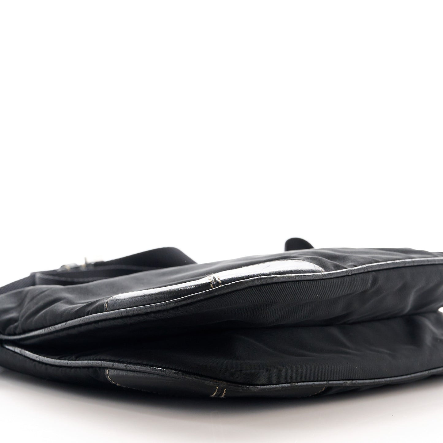 Tessuto Nylon Calfskin Flat Messenger Bag Black