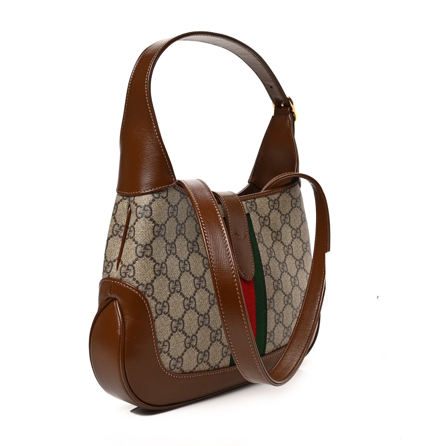 GG Supreme Monogram Azalea Calfskin Web Small Jackie 1961 Hobo Beige Ebony Brown Sugar