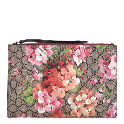 Gucci GG Supreme Monogram Blooms Suede Large Zip Pouch Beige Multicolor Dry Rose 1 of 7