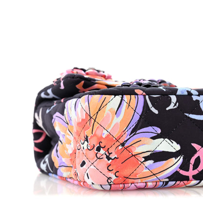 Chanel Printed Fabric Quilted Camellia Flap Black Multicolor 9 of 11