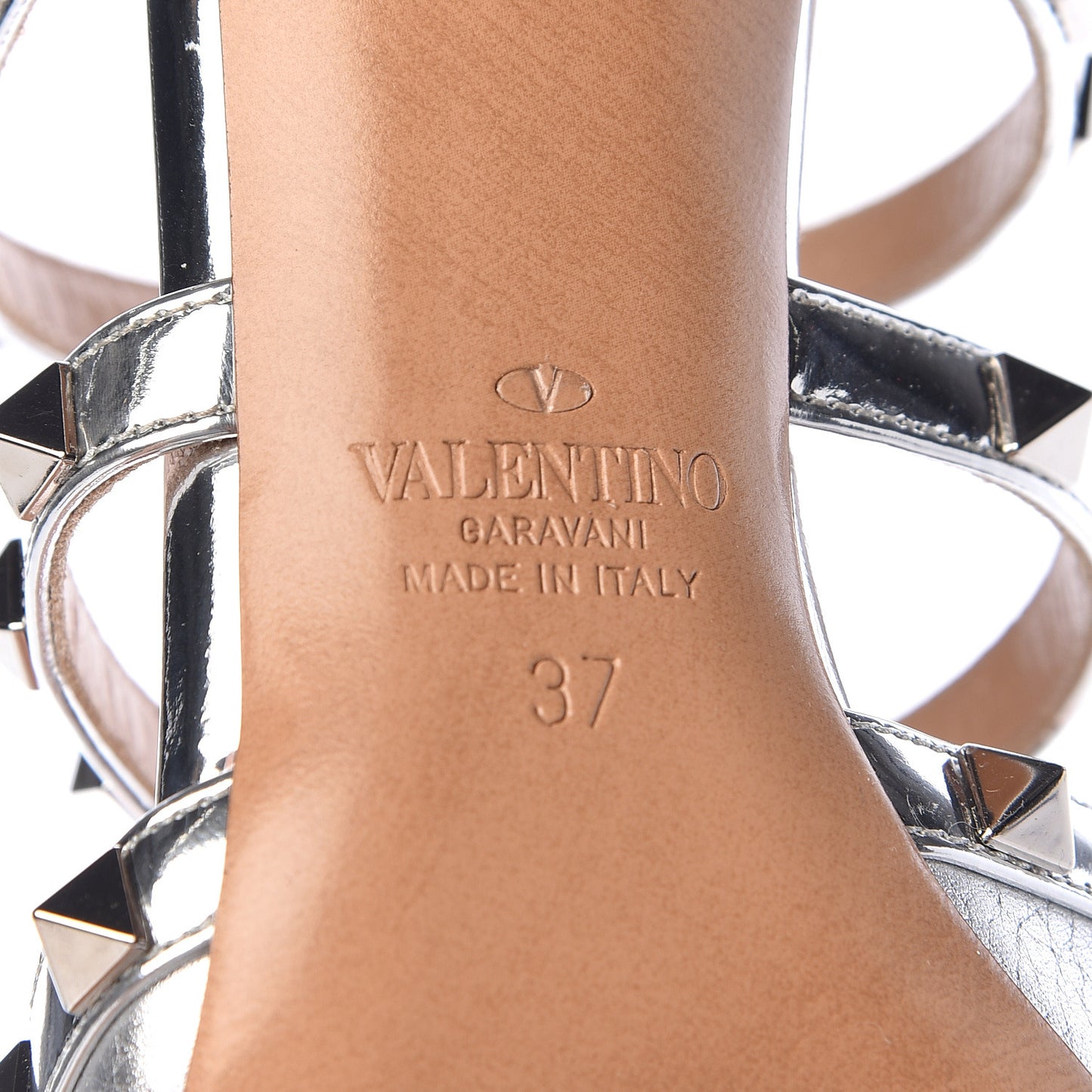 Metallic Pebbled Calfskin Rockstud 90mm Cage Mules 37 Silver