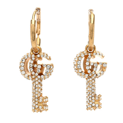 Gucci Metal Crystal GG Key Drop Earrings Aged Gold 1 of 4