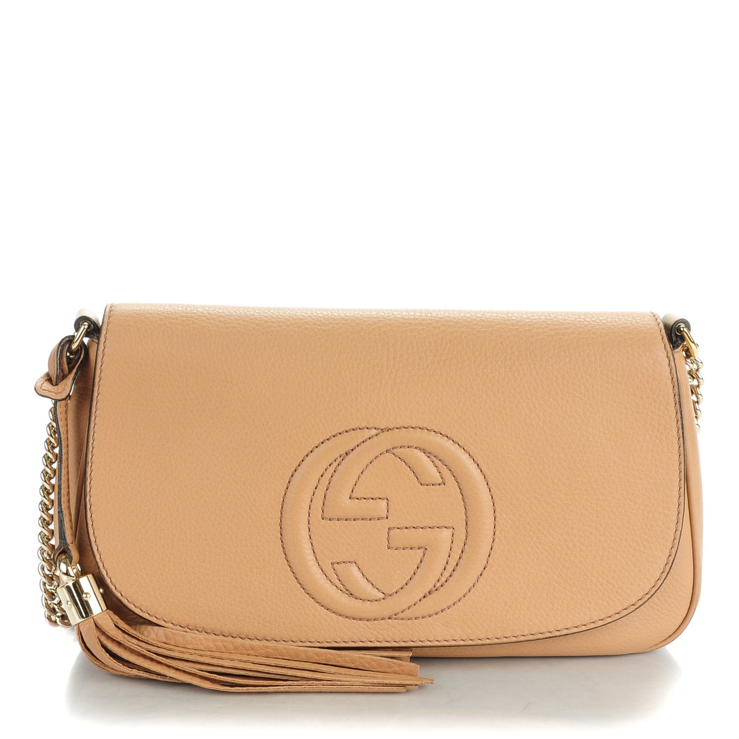 Pebbled Calfskin Medium Soho Flap Crossbody Camelia
