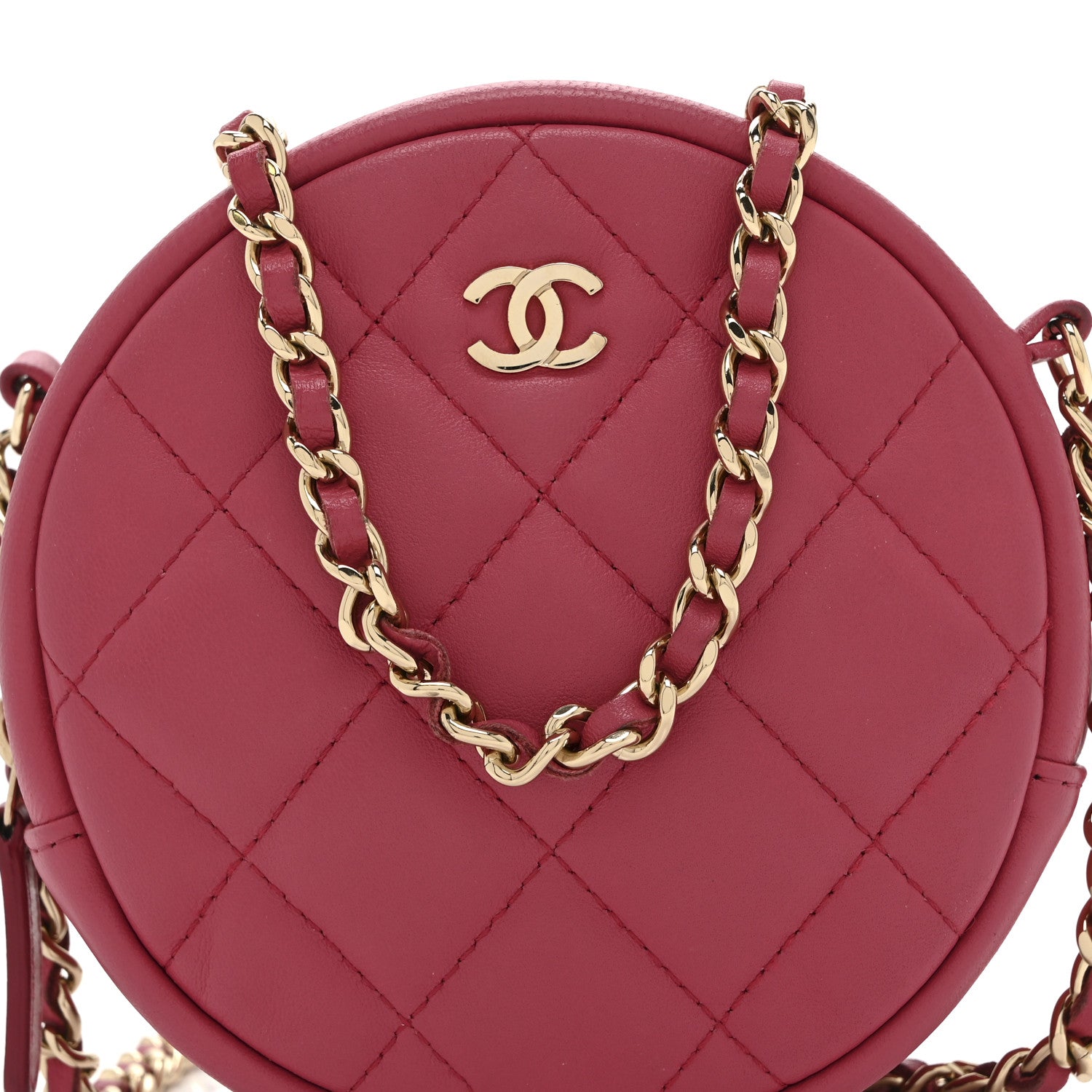 Chanel Lambskin Quilted Round Clutch With Chain Pink 8 of 10