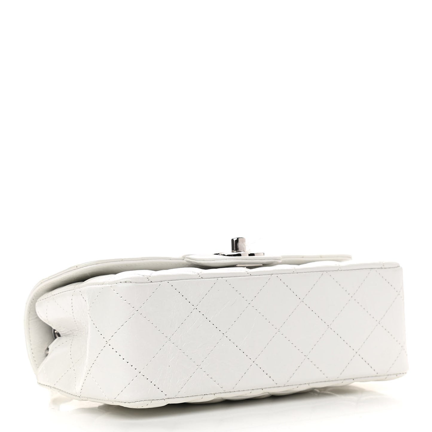 Iridescent Calfskin Quilted Mini Rectangular Flap White