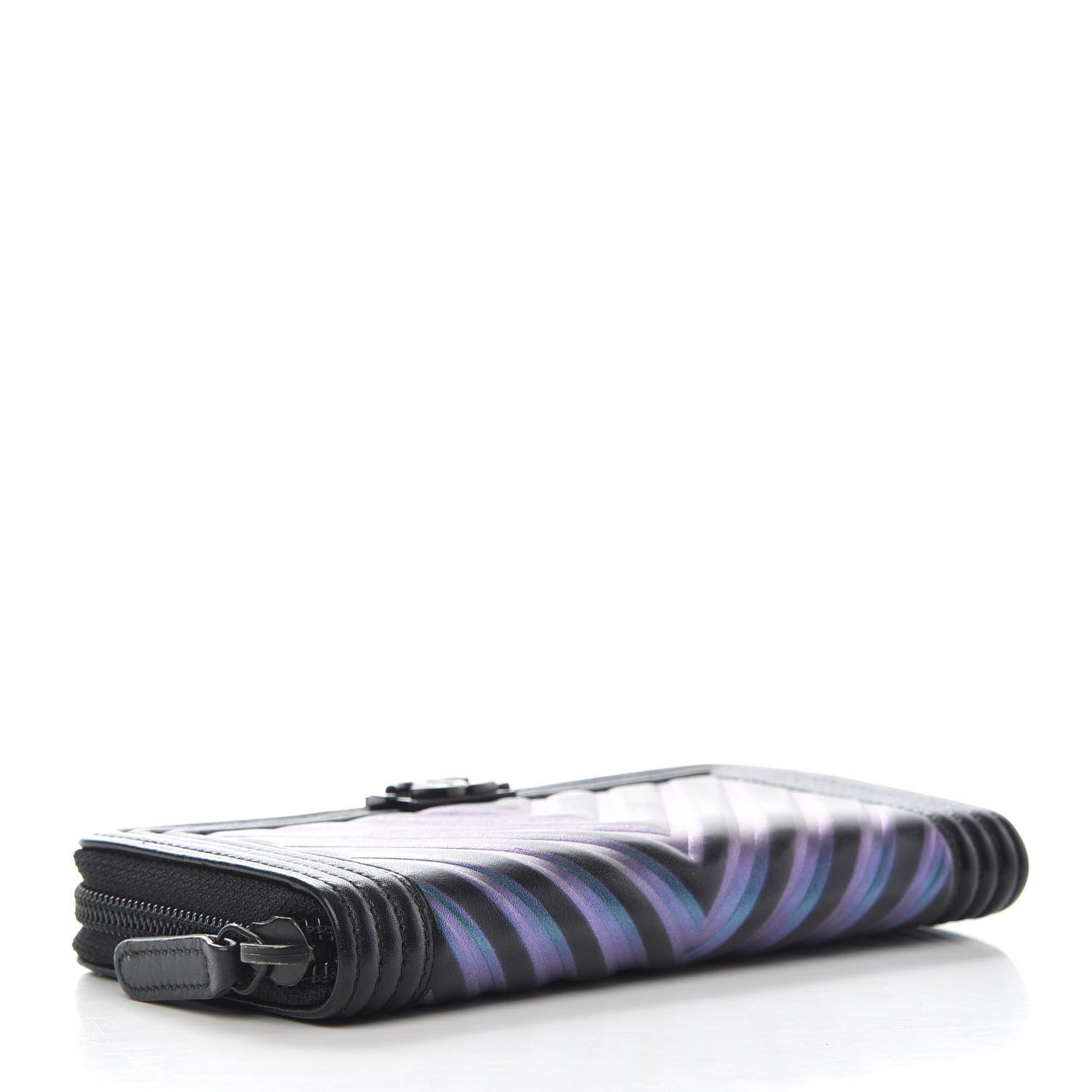 Chanel Calfskin Painted Chevron Embossed Small Boy Zip Wallet Black 4 of 8