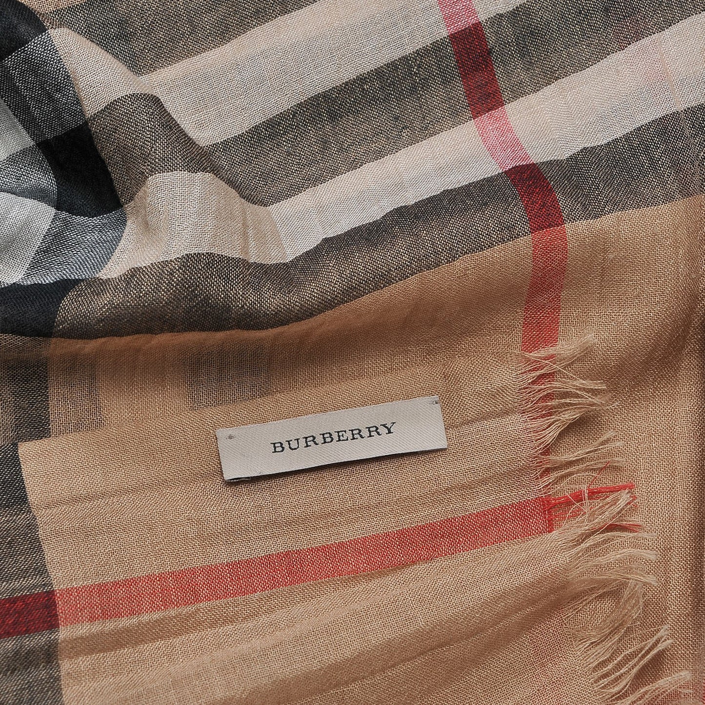 Linen Giant Check Lightweight Scarf Camel